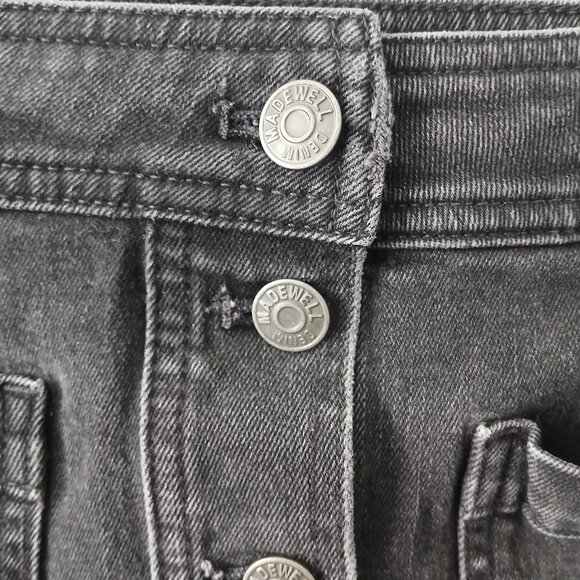 Madewell Denim Mini Skirt Sz 4 A Line Button Up Black Pockets Stretch Cotton - Picture 2 of 12